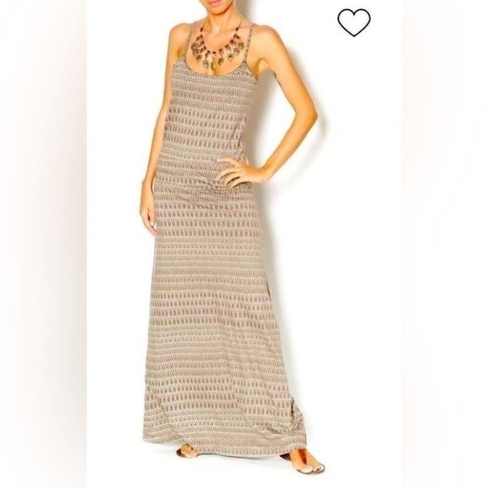 Toad&Co Beige Patterned Maxi Dress Organic Cotton Tencel with Pockets, Sz M